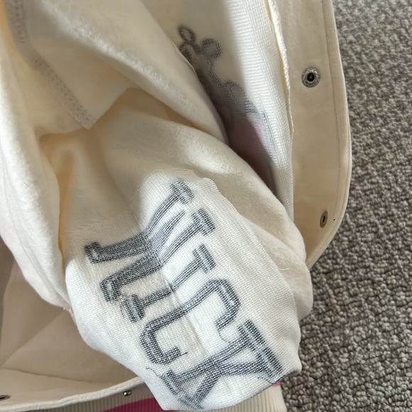 Classic Disney Embroidered Mickey Mouse Bomber Varsity Jacket Top Cream Pink - Picture 11 of 12